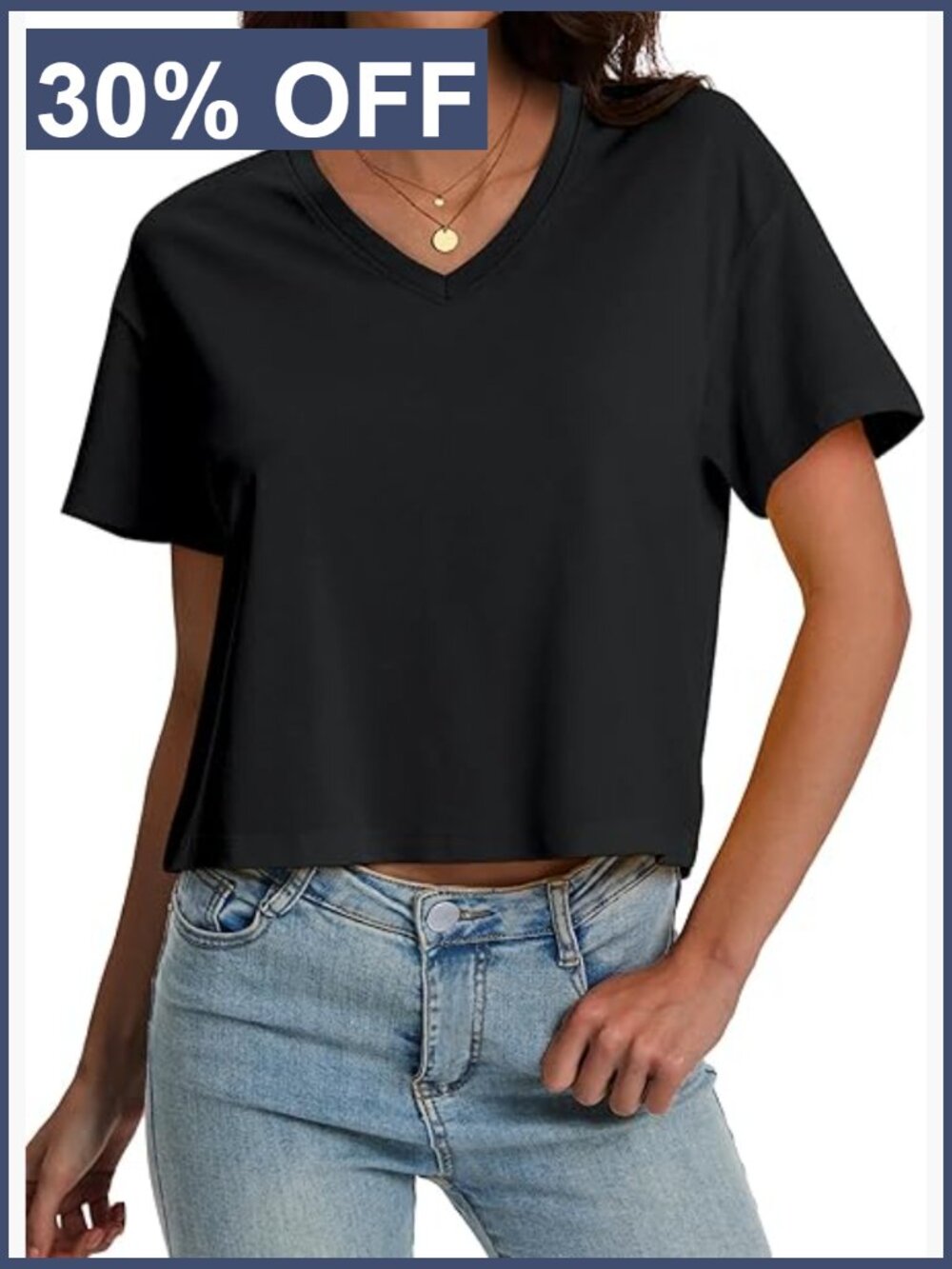 Crop T-Shirt Loose Fit Cotton Blend V-Neck Short Sleeve UPF 50+ Athletic Tee